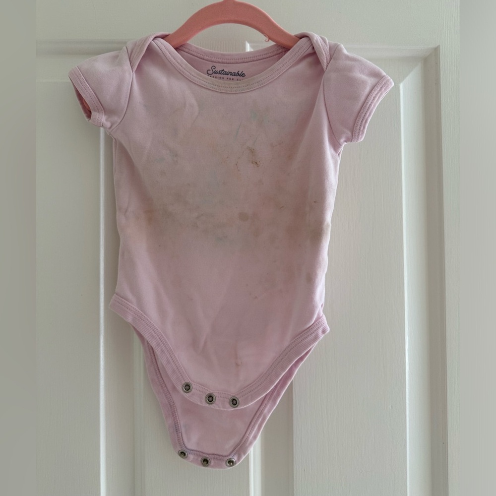 Pact onesie, soft pink, size 9-12 months